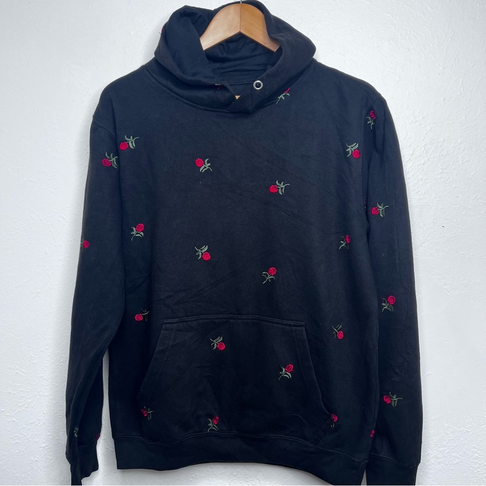 Eighty Eight Black hoodie with Red Rose Embroidery Size M